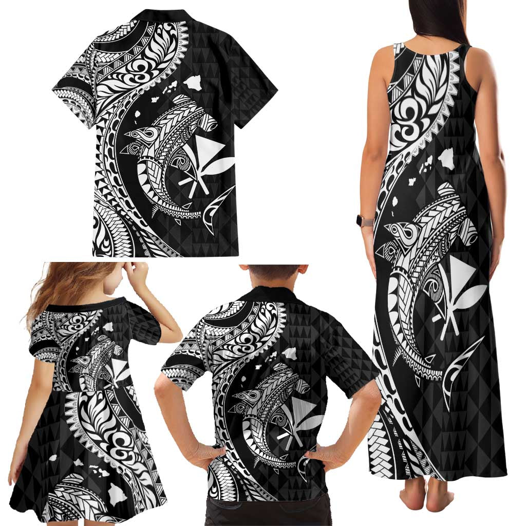 Aloha Hawaii Hammerhead Shark Family Matching Tank Maxi Dress and Hawaiian Shirt Black Kakau and Polynesian Tattoo LT03