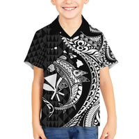 Aloha Hawaii Hammerhead Shark Kid Hawaiian Shirt Black Kakau and Polynesian Tattoo LT03