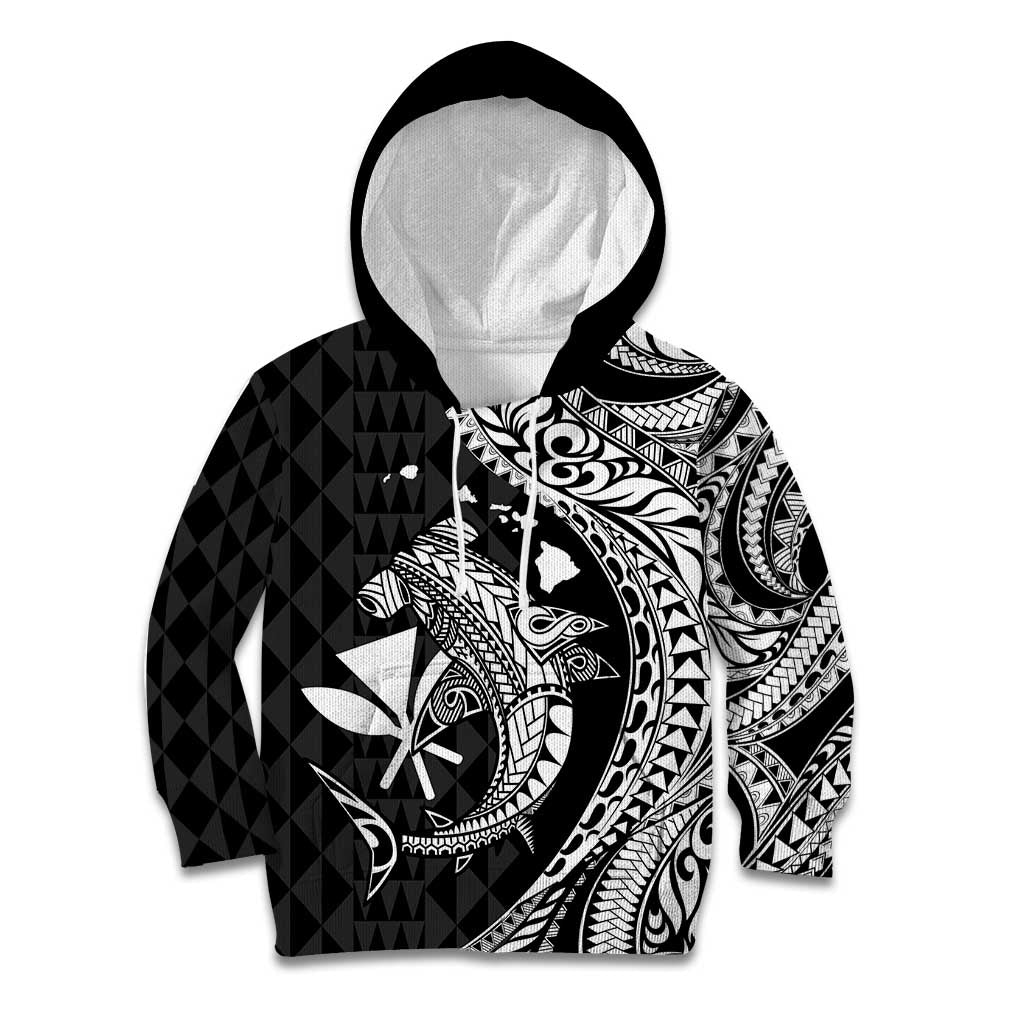 Aloha Hawaii Hammerhead Shark Kid Hoodie Black Kakau and Polynesian Tattoo LT03