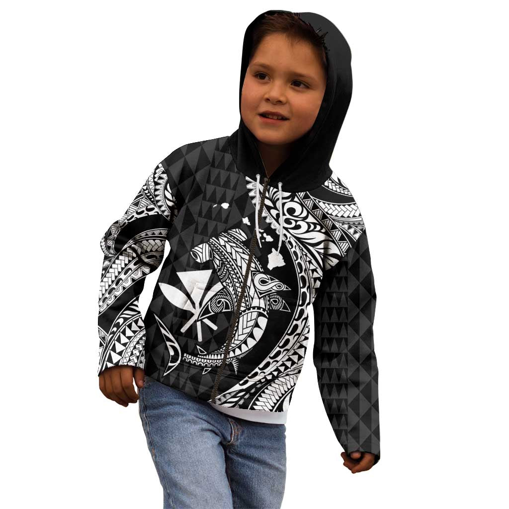 Aloha Hawaii Hammerhead Shark Kid Hoodie Black Kakau and Polynesian Tattoo LT03