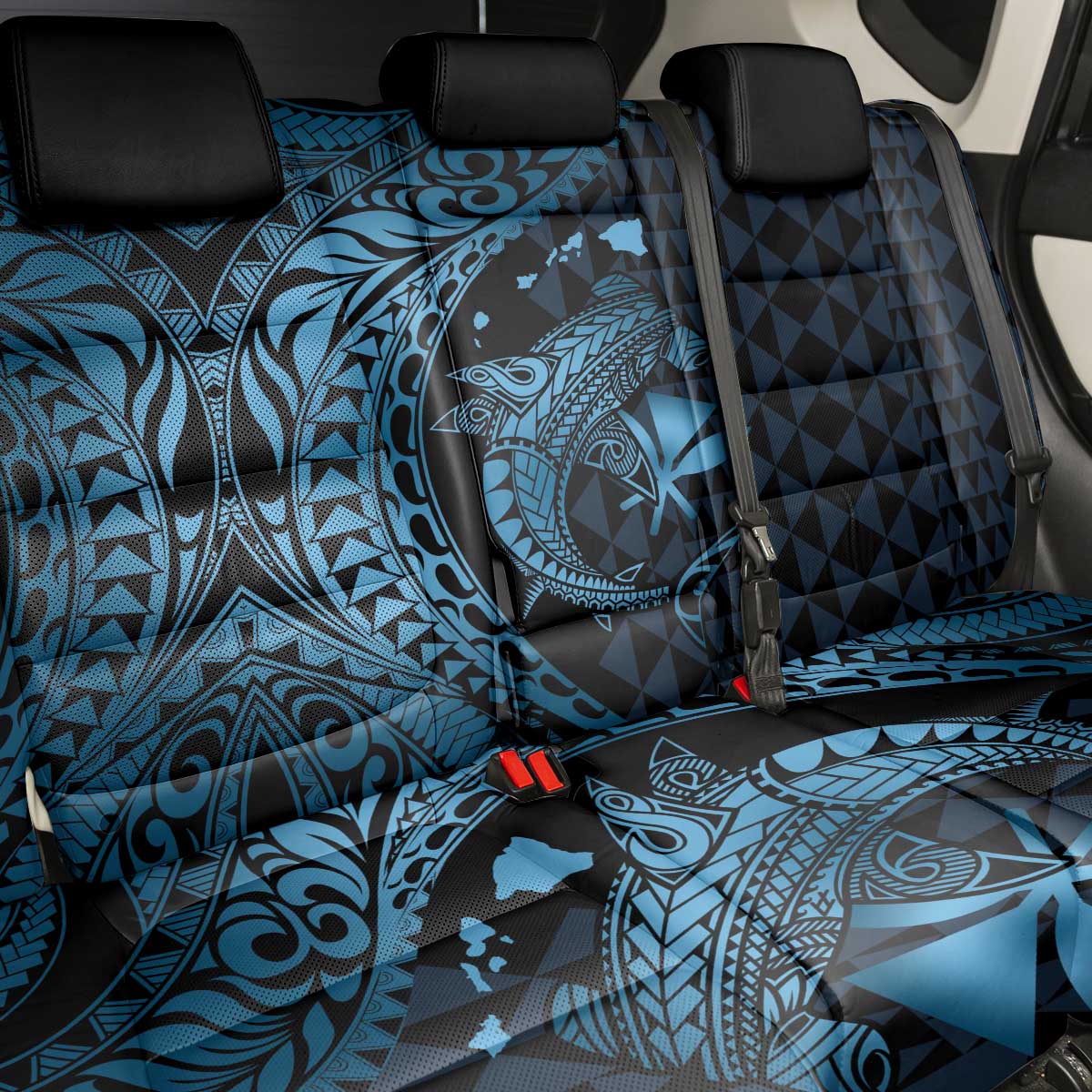 Aloha Hawaii Hammerhead Shark Back Car Seat Cover Blue Kakau and Polynesian Tattoo LT03