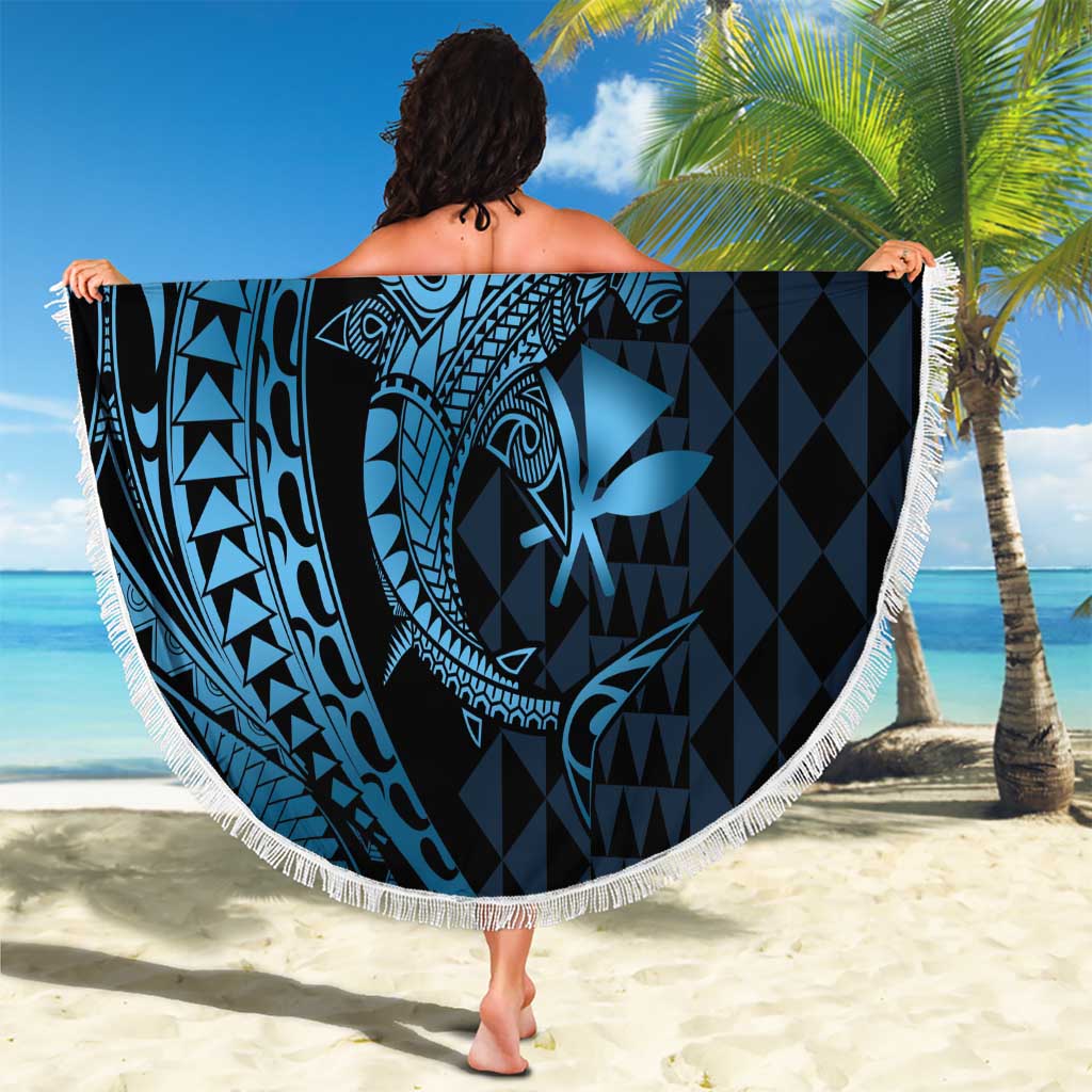 Aloha Hawaii Hammerhead Shark Beach Blanket Blue Kakau and Polynesian Tattoo LT03