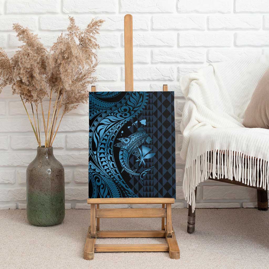 Aloha Hawaii Hammerhead Shark Canvas Wall Art Blue Kakau and Polynesian Tattoo LT03