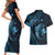 Aloha Hawaii Hammerhead Shark Couples Matching Short Sleeve Bodycon Dress and Hawaiian Shirt Blue Kakau and Polynesian Tattoo LT03