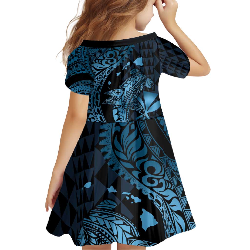 Aloha Hawaii Hammerhead Shark Family Matching Mermaid Dress and Hawaiian Shirt Blue Kakau and Polynesian Tattoo LT03