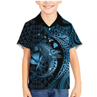 Aloha Hawaii Hammerhead Shark Family Matching Mermaid Dress and Hawaiian Shirt Blue Kakau and Polynesian Tattoo LT03