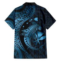 Aloha Hawaii Hammerhead Shark Family Matching Off Shoulder Short Dress and Hawaiian Shirt Blue Kakau and Polynesian Tattoo LT03