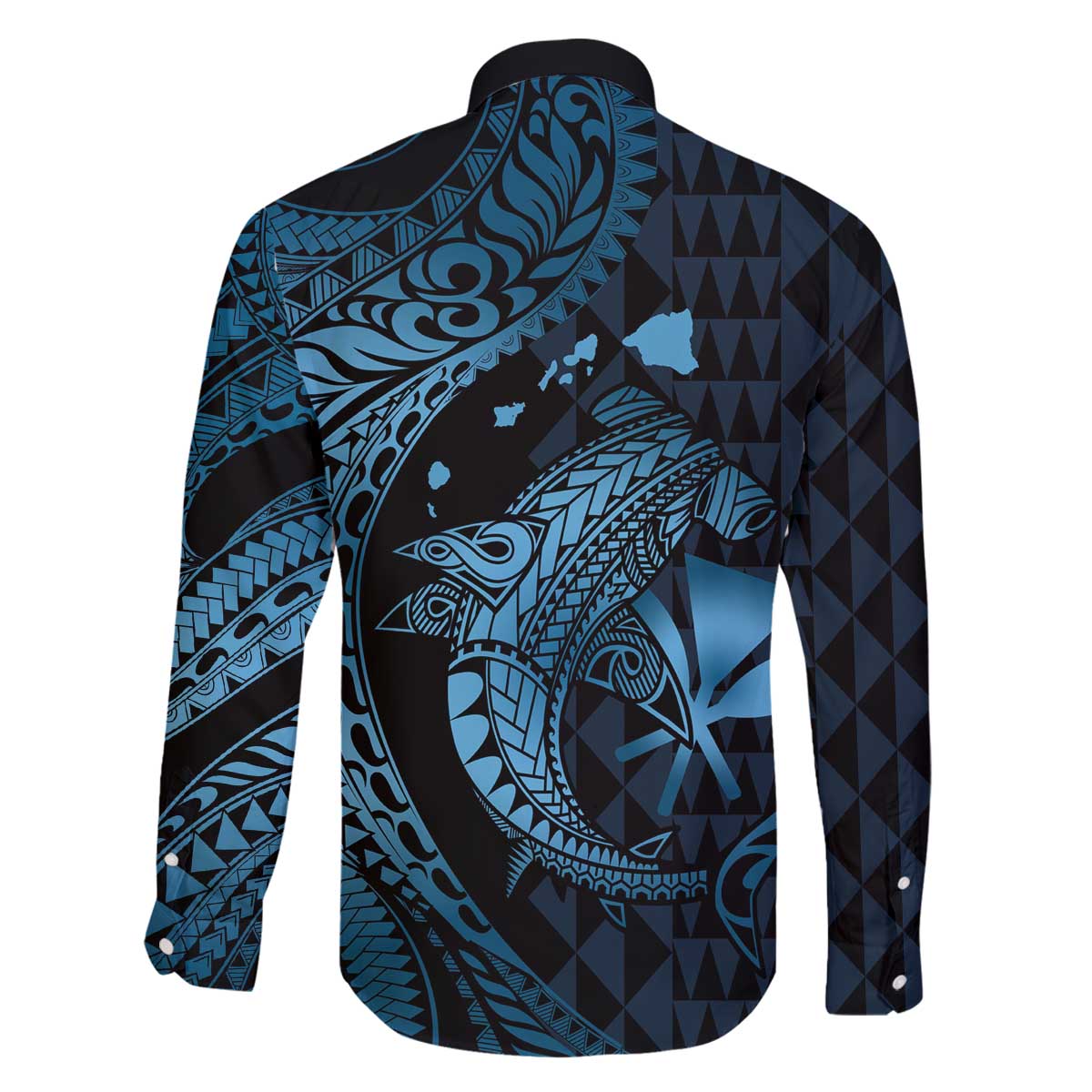 Aloha Hawaii Hammerhead Shark Family Matching Puletasi and Hawaiian Shirt Blue Kakau and Polynesian Tattoo LT03 - Polynesian Pride