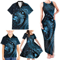 Aloha Hawaii Hammerhead Shark Family Matching Tank Maxi Dress and Hawaiian Shirt Blue Kakau and Polynesian Tattoo LT03