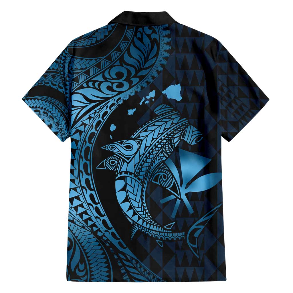Aloha Hawaii Hammerhead Shark Family Matching Tank Maxi Dress and Hawaiian Shirt Blue Kakau and Polynesian Tattoo LT03