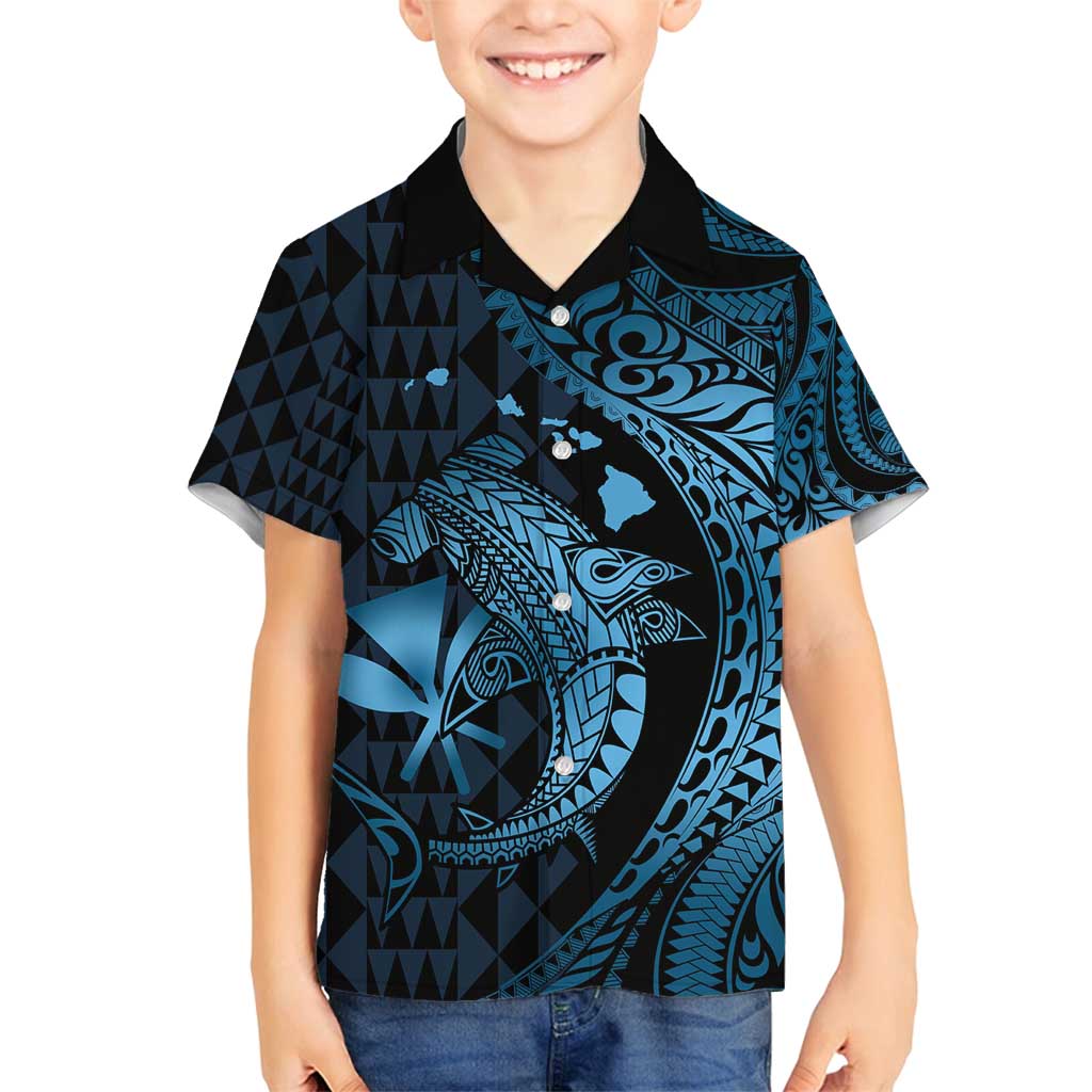 Aloha Hawaii Hammerhead Shark Family Matching Tank Maxi Dress and Hawaiian Shirt Blue Kakau and Polynesian Tattoo LT03