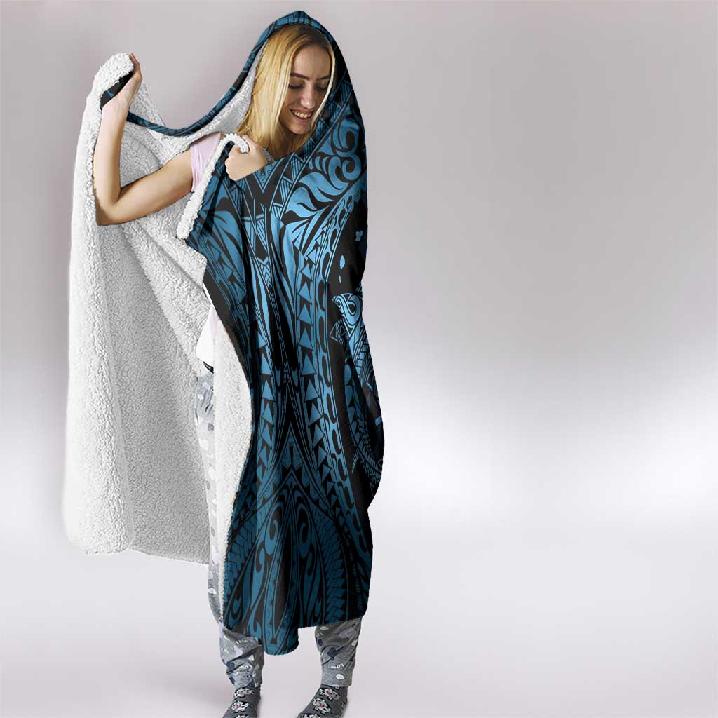 Aloha Hawaii Hammerhead Shark Hooded Blanket Blue Kakau and Polynesian Tattoo LT03
