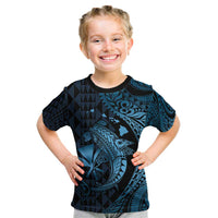 Aloha Hawaii Hammerhead Shark Kid T Shirt Blue Kakau and Polynesian Tattoo LT03