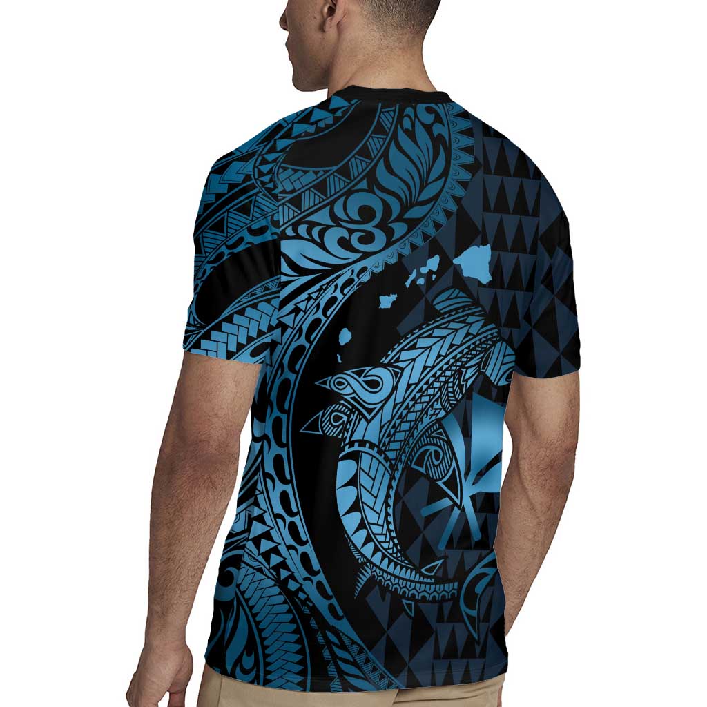 Aloha Hawaii Hammerhead Shark Rugby Jersey Blue Kakau and Polynesian Tattoo LT03