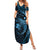 Aloha Hawaii Hammerhead Shark Summer Maxi Dress Blue Kakau and Polynesian Tattoo LT03