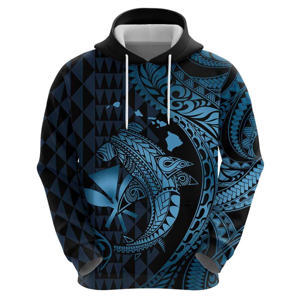 Aloha Hawaii Hammerhead Shark Zip Hoodie Blue Kakau and Polynesian Tattoo LT03
