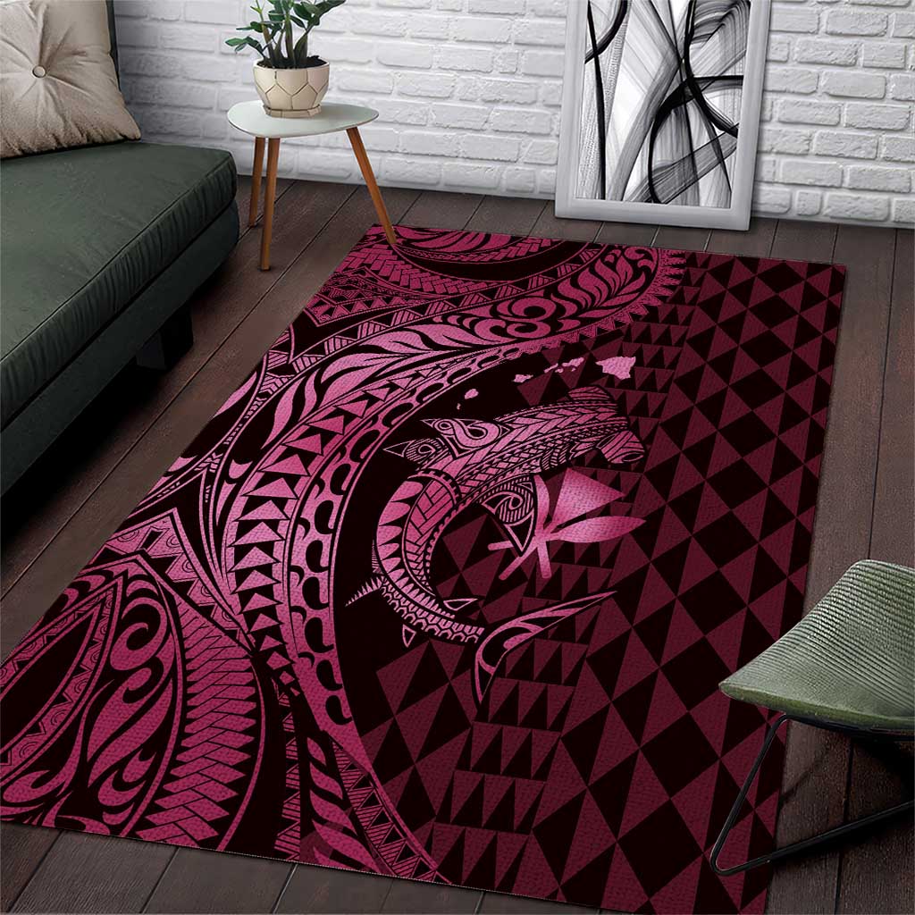 Aloha Hawaii Hammerhead Shark Area Rug Pink Kakau and Polynesian Tattoo LT03