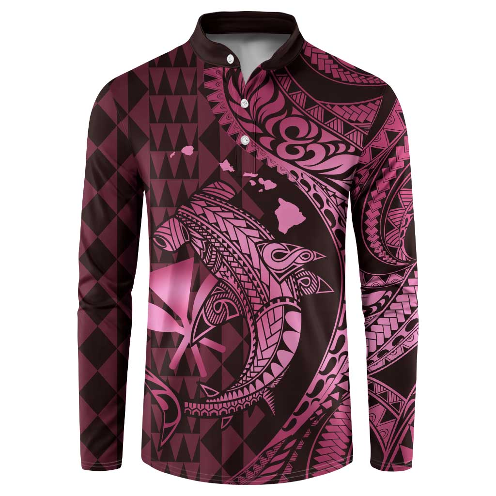 Aloha Hawaii Hammerhead Shark Button Sweatshirt Pink Kakau and Polynesian Tattoo LT03