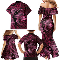 Aloha Hawaii Hammerhead Shark Family Matching Mermaid Dress and Hawaiian Shirt Pink Kakau and Polynesian Tattoo LT03
