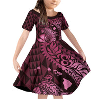 Aloha Hawaii Hammerhead Shark Family Matching Off Shoulder Short Dress and Hawaiian Shirt Pink Kakau and Polynesian Tattoo LT03