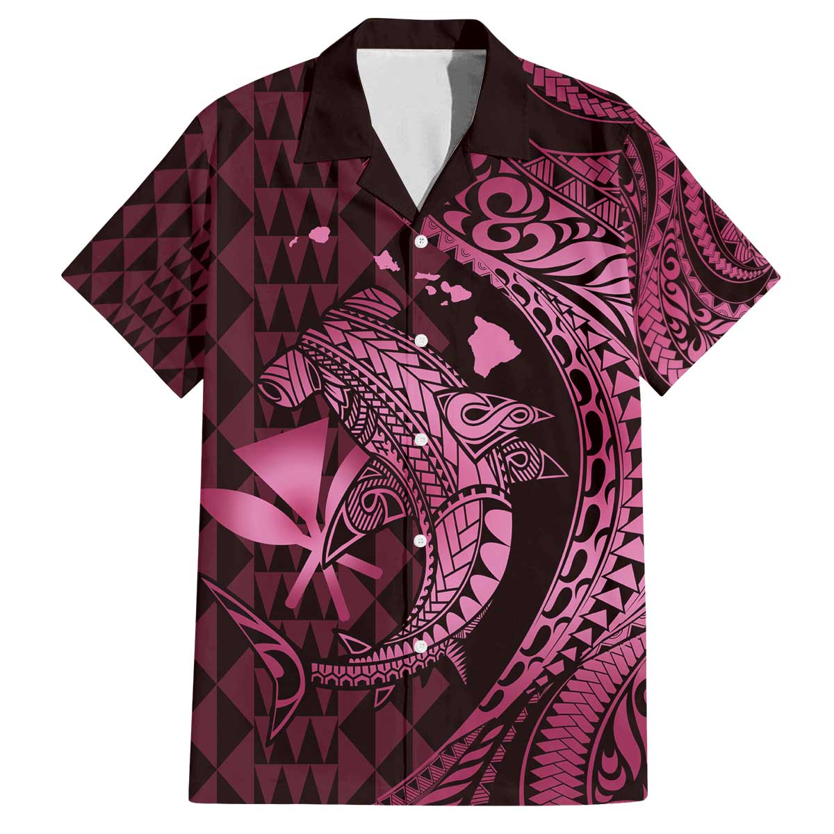 Aloha Hawaii Hammerhead Shark Family Matching Puletasi and Hawaiian Shirt Pink Kakau and Polynesian Tattoo LT03 Dad's Shirt - Short Sleeve Pink - Polynesian Pride
