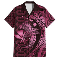 Aloha Hawaii Hammerhead Shark Family Matching Puletasi and Hawaiian Shirt Pink Kakau and Polynesian Tattoo LT03 Dad's Shirt - Short Sleeve Pink - Polynesian Pride