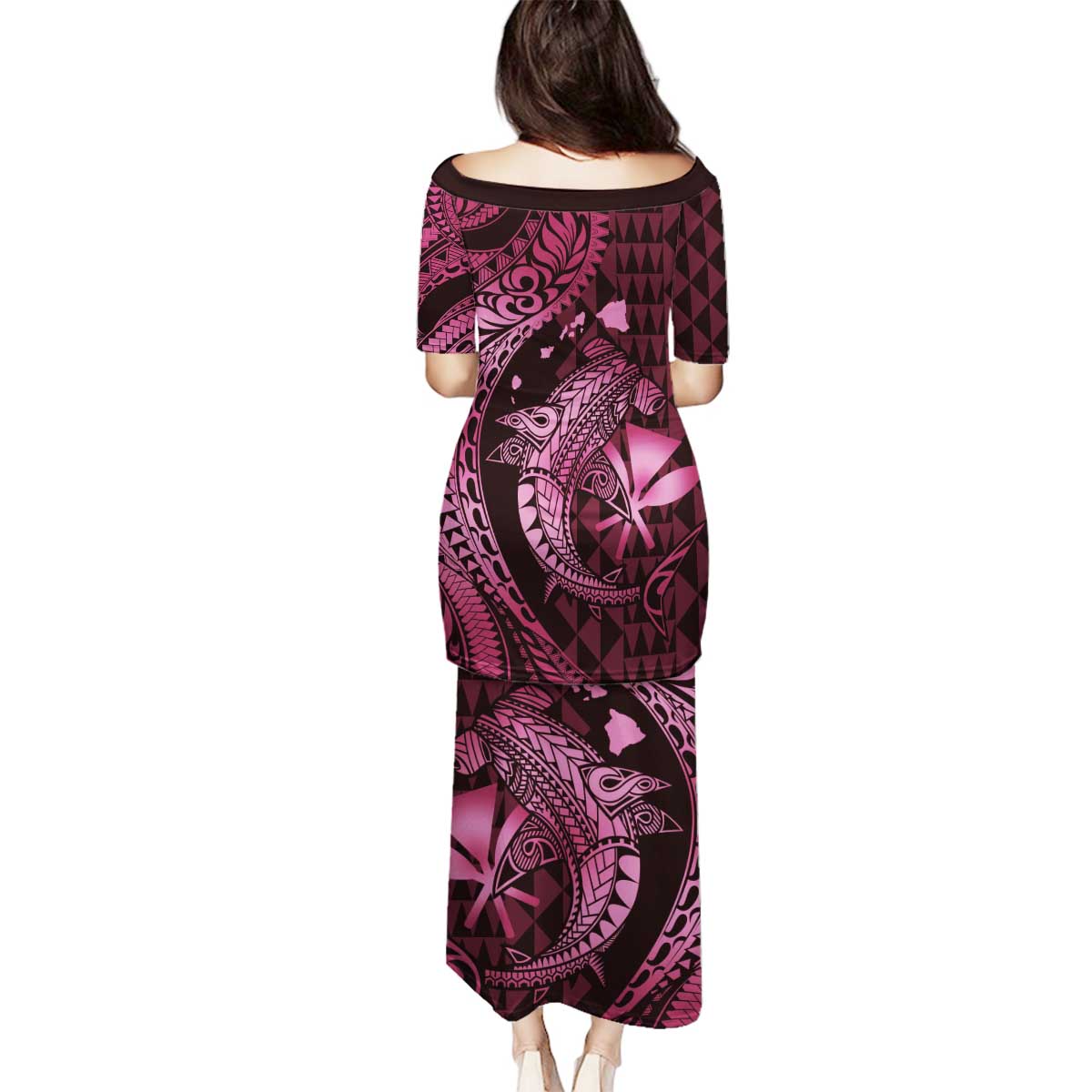 Aloha Hawaii Hammerhead Shark Family Matching Puletasi and Hawaiian Shirt Pink Kakau and Polynesian Tattoo LT03 - Polynesian Pride