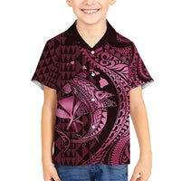 Aloha Hawaii Hammerhead Shark Kid Hawaiian Shirt Pink Kakau and Polynesian Tattoo LT03
