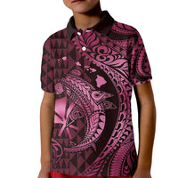 Aloha Hawaii Hammerhead Shark Kid Polo Shirt Pink Kakau and Polynesian Tattoo LT03 Kid Pink - Polynesian Pride