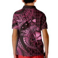Aloha Hawaii Hammerhead Shark Kid Polo Shirt Pink Kakau and Polynesian Tattoo LT03 - Polynesian Pride