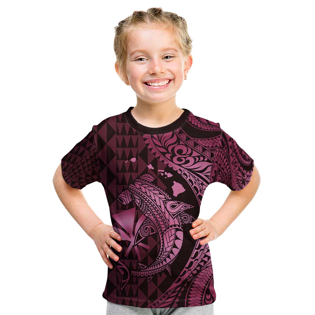 Aloha Hawaii Hammerhead Shark Kid T Shirt Pink Kakau and Polynesian Tattoo LT03
