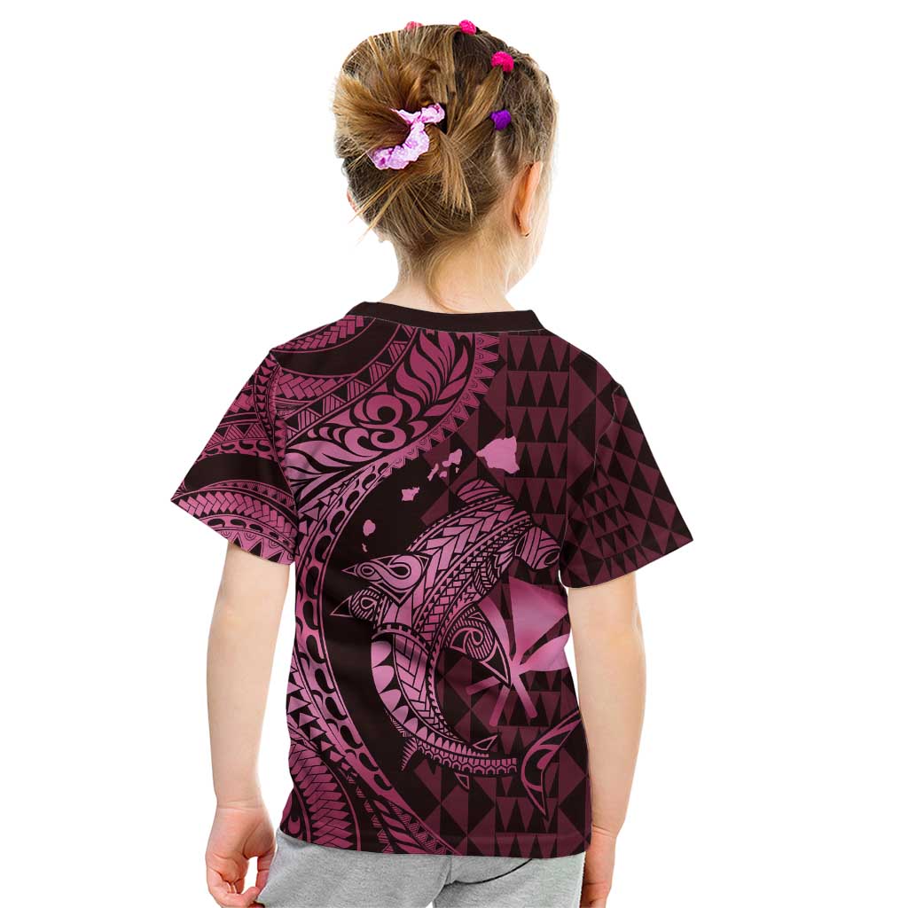 Aloha Hawaii Hammerhead Shark Kid T Shirt Pink Kakau and Polynesian Tattoo LT03