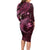 Aloha Hawaii Hammerhead Shark Long Sleeve Bodycon Dress Pink Kakau and Polynesian Tattoo LT03