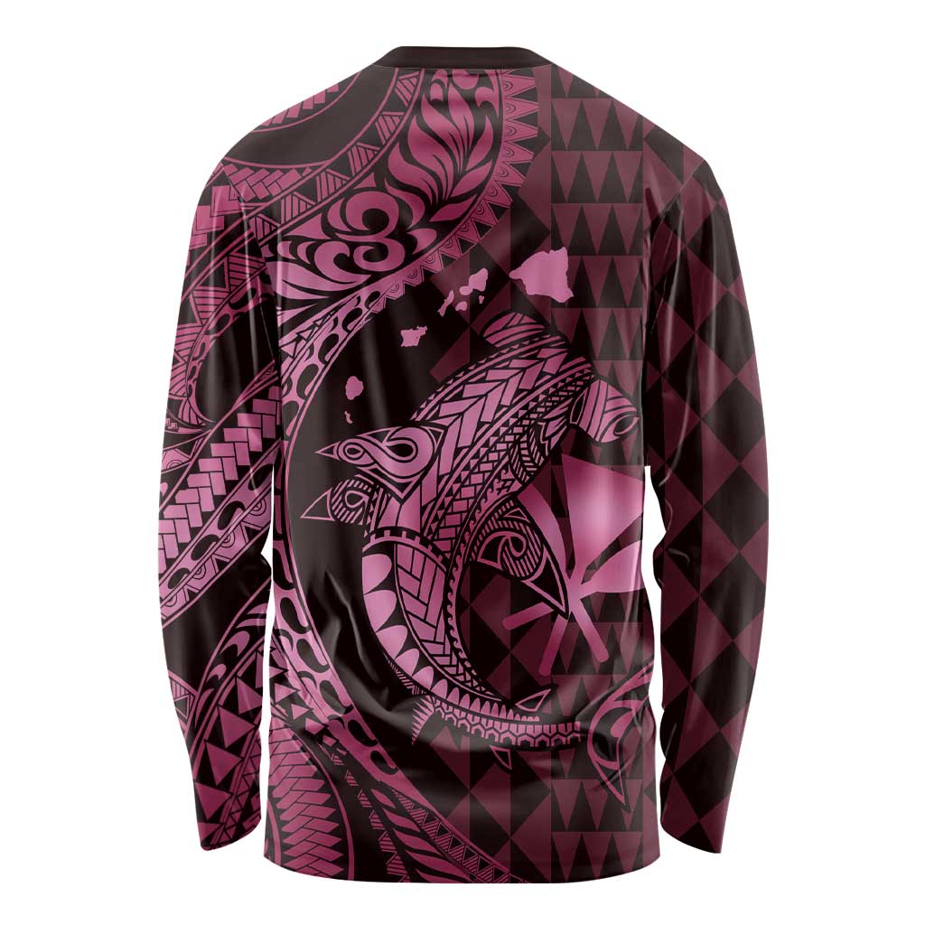 Aloha Hawaii Hammerhead Shark Long Sleeve Shirt Pink Kakau and Polynesian Tattoo LT03