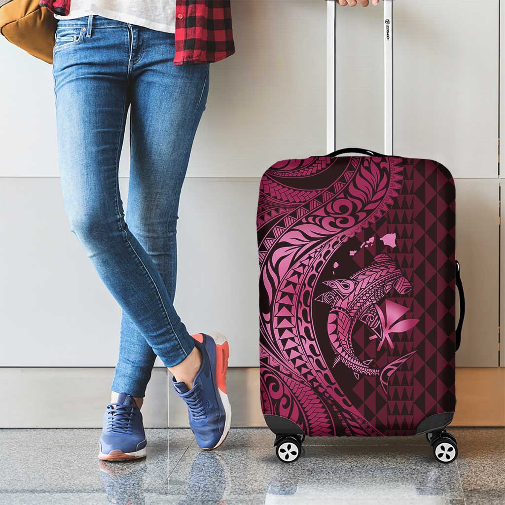 Aloha Hawaii Hammerhead Shark Luggage Cover Pink Kakau and Polynesian Tattoo LT03