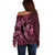 Aloha Hawaii Hammerhead Shark Off Shoulder Sweater Pink Kakau and Polynesian Tattoo LT03