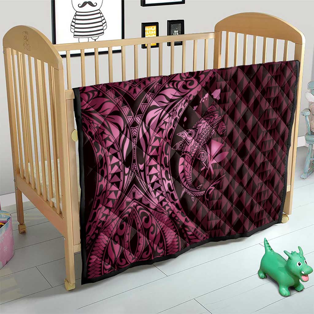 Aloha Hawaii Hammerhead Shark Quilt Pink Kakau and Polynesian Tattoo LT03