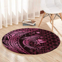 Aloha Hawaii Hammerhead Shark Round Carpet Pink Kakau and Polynesian Tattoo LT03