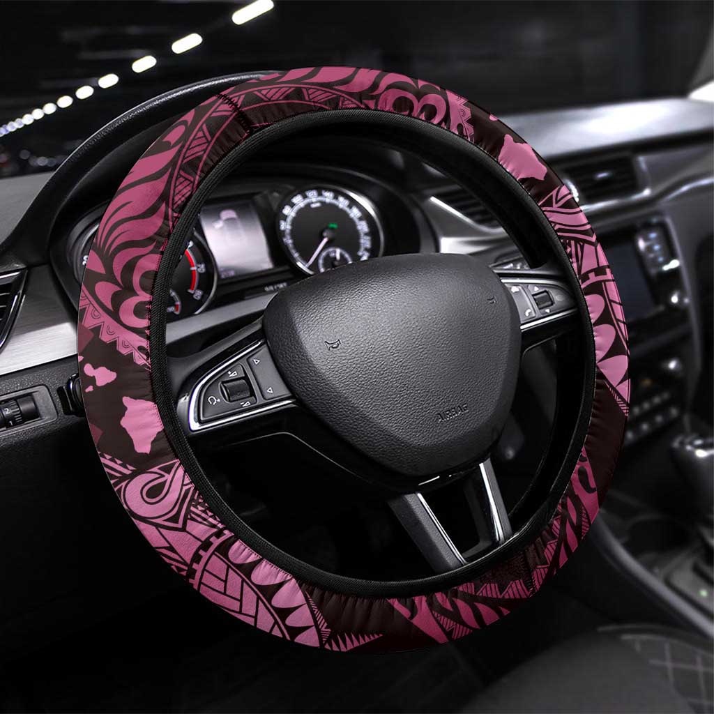 Aloha Hawaii Hammerhead Shark Steering Wheel Cover Pink Kakau and Polynesian Tattoo LT03