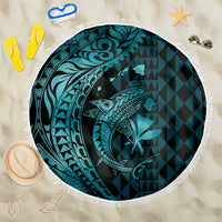 Aloha Hawaii Hammerhead Shark Beach Blanket Turquoise Kakau and Polynesian Tattoo LT03