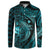 Aloha Hawaii Hammerhead Shark Button Sweatshirt Turquoise Kakau and Polynesian Tattoo LT03