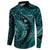 Aloha Hawaii Hammerhead Shark Button Sweatshirt Turquoise Kakau and Polynesian Tattoo LT03