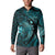Aloha Hawaii Hammerhead Shark Button Sweatshirt Turquoise Kakau and Polynesian Tattoo LT03