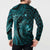 Aloha Hawaii Hammerhead Shark Button Sweatshirt Turquoise Kakau and Polynesian Tattoo LT03