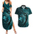 Aloha Hawaii Hammerhead Shark Couples Matching Summer Maxi Dress and Hawaiian Shirt Turquoise Kakau and Polynesian Tattoo LT03