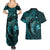 Aloha Hawaii Hammerhead Shark Couples Matching Summer Maxi Dress and Hawaiian Shirt Turquoise Kakau and Polynesian Tattoo LT03