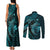 Aloha Hawaii Hammerhead Shark Couples Matching Tank Maxi Dress and Long Sleeve Button Shirt Turquoise Kakau and Polynesian Tattoo LT03