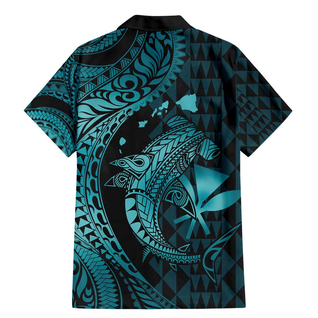 Aloha Hawaii Hammerhead Shark Family Matching Mermaid Dress and Hawaiian Shirt Turquoise Kakau and Polynesian Tattoo LT03