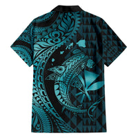 Aloha Hawaii Hammerhead Shark Family Matching Puletasi and Hawaiian Shirt Turquoise Kakau and Polynesian Tattoo LT03 - Polynesian Pride