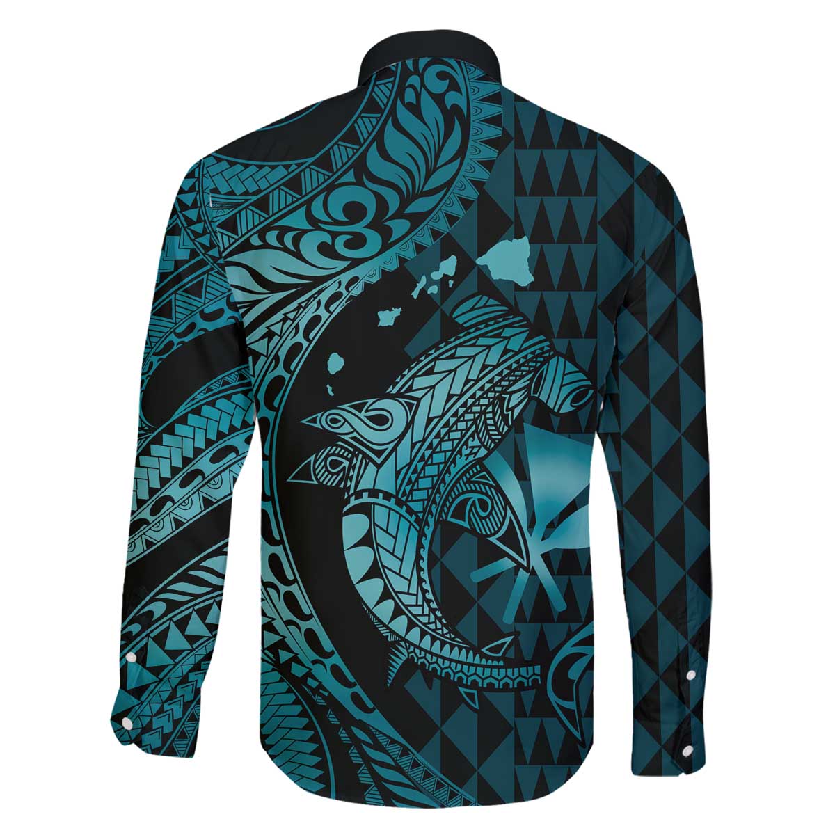 Aloha Hawaii Hammerhead Shark Family Matching Puletasi and Hawaiian Shirt Turquoise Kakau and Polynesian Tattoo LT03 - Polynesian Pride
